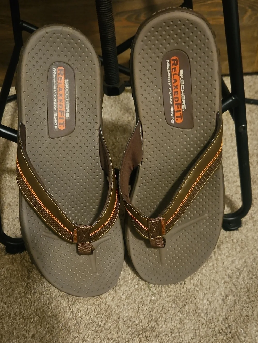 Skechers Men’s Brown Flip-Flops with Orange Contrast Stitching